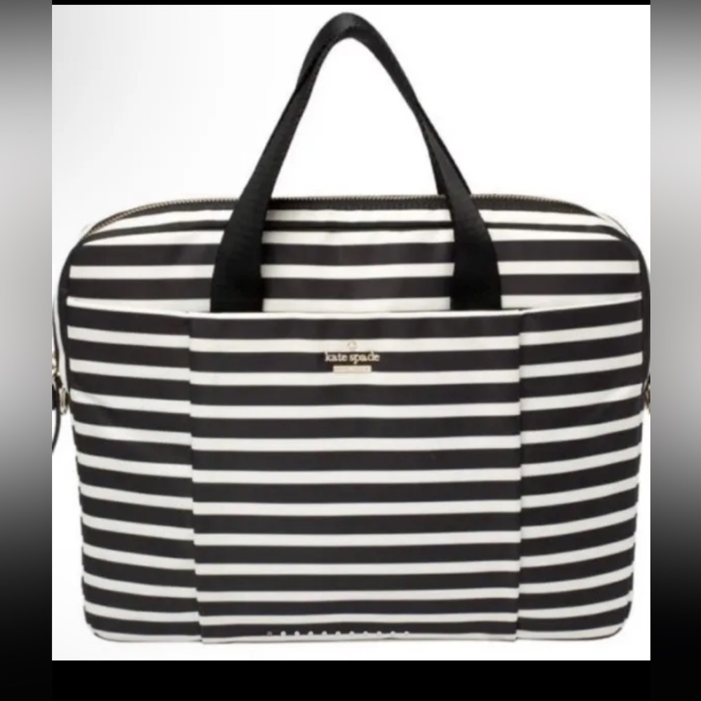 Kate Spade Black/White Striped Satin Classic 13 Inches Laptop Bag